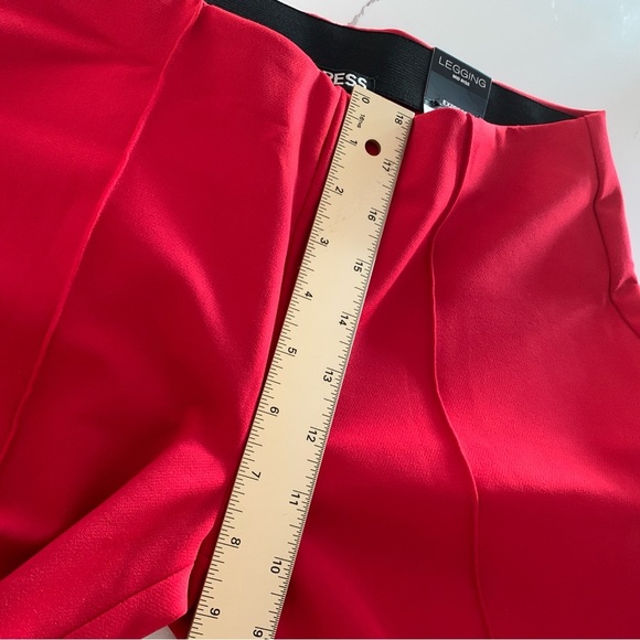 💋 EXPRESS Lipstick Red Pintuck Stretch Mid-rise Leggings Skinny Pants - Picture 5 of 12